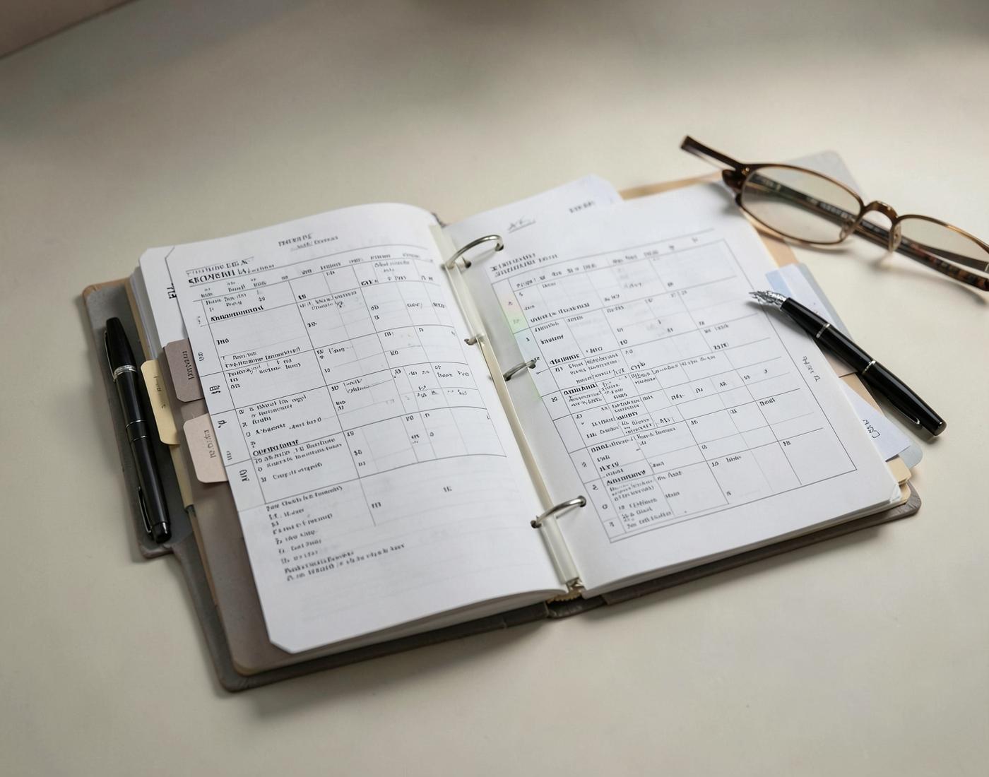 An organized medical chronology binder with tabbed dividers