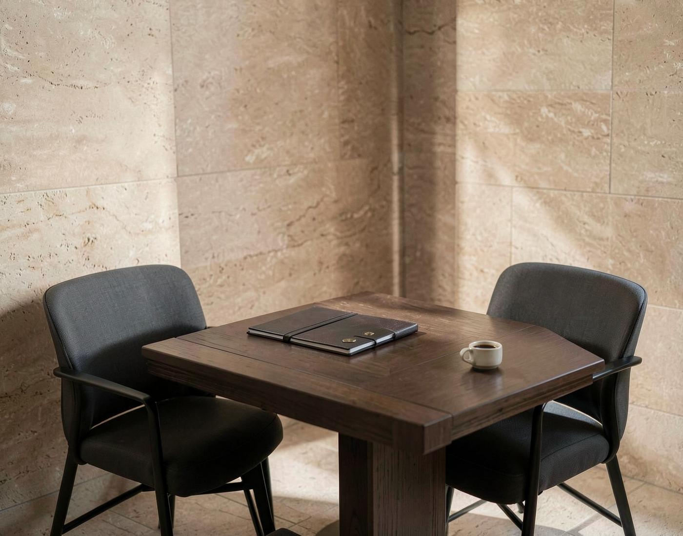 A quiet law office consultation table with a case file